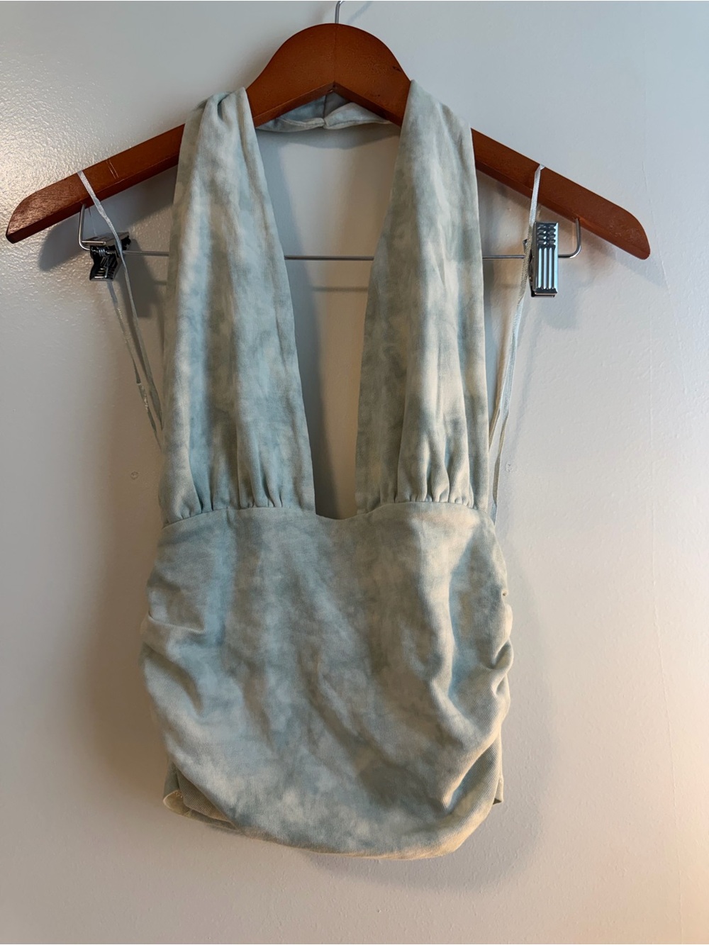 Zara Sage green marbled Tie-Dye V-Neck Halter top Small